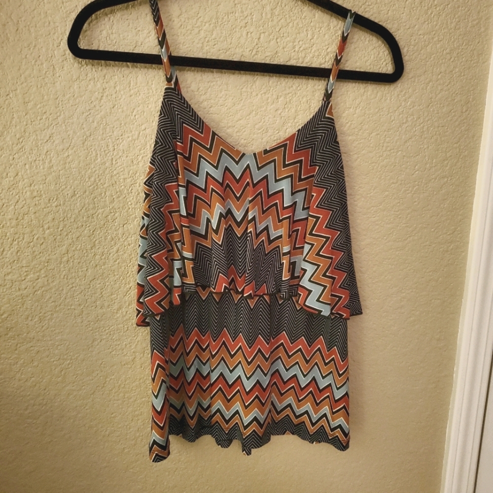 Veronica M Multicolor Chevron Ruffle Top Tank